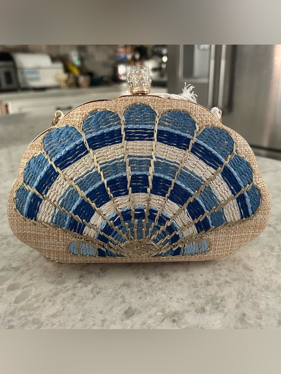 Haute Hippie Handbags - “New” Haute Hippie Blue Embroidered Shell Clutch Bag